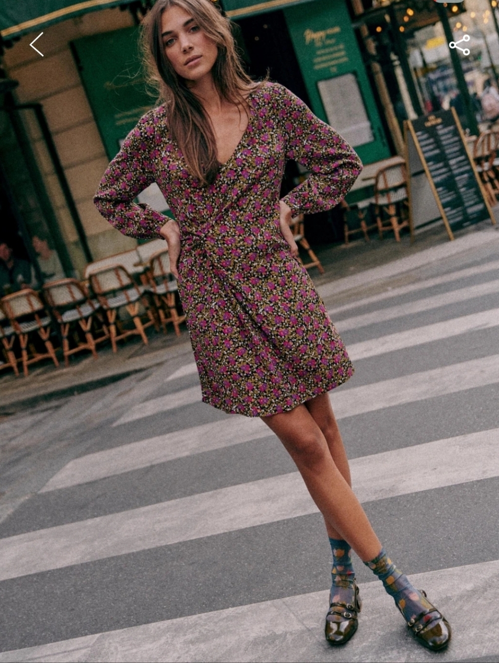 Sezane Madeline Purple Floral Wrap Mini Dress